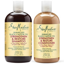 SheaMoisture Strengthen & Restore Shampoo & Conditioner Set – Jamaican Black Castor Oil for Hair Repair & Frizz Control, 13 Oz Ea