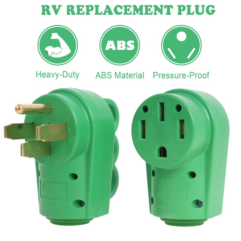 50 Amp RV Plug Male and Female Plug Set, 6-50P