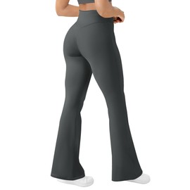 AB-Eleven Women's Yoga Pants Bootcut Flare Leggings Flared Bell Bottom Leggings High-Waisted Workout Pants Tummy Control Dark Grey