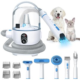 Pet Grooming Vacuum Kit, Low Noise Dog Grooming Vacuum for Shedding with 2L Large Capacity Hair Storage, Dog Vacuum with 5 Professional Tools for Shedding Grooming Dog Cat Pet Hair - Blue