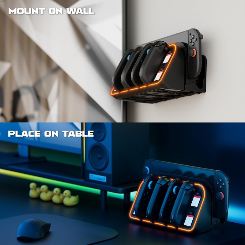 Switch 2 Wall Stand/RGB Lighted World Mount / 4 Joy-Con
