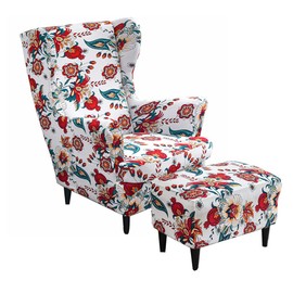 Highdi 2-Piece Wing Chair Cover with Ottoman Protective Cover, Armchair Throws, Wing Chair Protective Covers, Stretch Tiger Chair Cover with Armrest, High Backrest (Mandala)