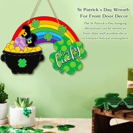 St Patricks Day Decorations Sign Decor Shamrock Welcome Sign for Front Door St. Patrick's Day Front Door Decor Hanging Wood Door Sign Home Decorations