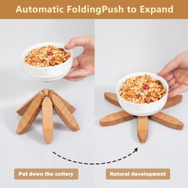 JIBEIWUYU Wooden Tree Coasters Trivets for Hot Dishes Trivets for Hot Pots and Pans 4 Wooden Trivet + 1 Stand Match Any Countertop