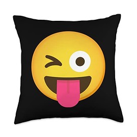 Emoticon Winking Face with Stuck-Out Tongue and Winking Eye Throw Pillow