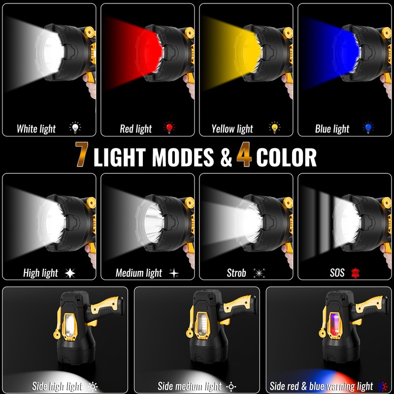 Rechargeable Spotlight, 99000 Lumens Super Bright Led Spotlights Flashlight with