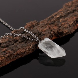 TGH Raw Clear Quartz Stone Pendant Necklace, Crystal Pendant 10-20 mm, Necklace for Women, Raw Crystal Jewelry, 16 + 2 Inches Adjustable Black Plated Chain, Valentine Day Gift (Clear Quartz)