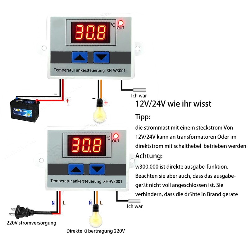 GERUI XH-W3001 Digital LCD Display Temperature Controller, DC 12V 120W