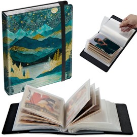 BFSEROBJ Small Photo Album 4x6 inch 120 Pictures PU Leather Photo Albums with Transparent Inner Pockets and Elastic Band for Wedding Boys Girl Travel Family Pictures - Mountains