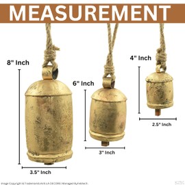 Vintage Rustic Hanging Cow Bells Set of 3 – Shabby Chic Metal Décor with Jute Rope for Farmhouse, Door, and Lucky Christmas Decorations Handmade Christmas Large Bells 8" 6" 4"