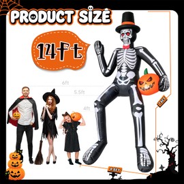 14FT Halloween Inflatable Sitting Skeleton Decorations Outdoor