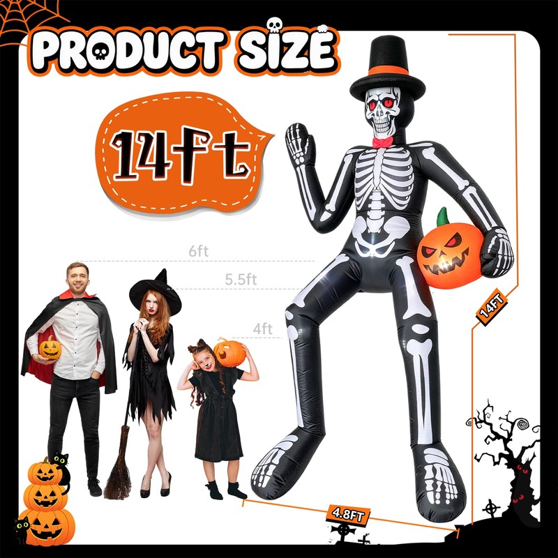 14FT Halloween Inflatable Sitting Skeleton Decorations Outdoor