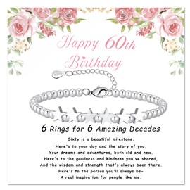 BMMYE 60th Birthday Gifts for Women Silver Star Bracelet for Women with 60th Birthday Card