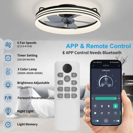 AEQ Ceiling Fans with Lights and Remote, Low Profile Ceiling Fan with Remote & 6 Wind Speeds /3000K-6500K Color Temperature, Lighting & Ceiling Fans for Bedroom, Living Room 20"