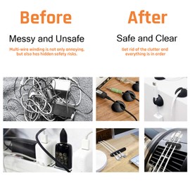 Organizador de Cable, 9 Clips para Cable, Administrador Adhesivo de Silicon Organiza y Gestiona los Cables de Alimentación de la TV, PC, Portátil