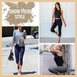 TNNZEET 3 Pack Capri Leggings for Women - Tummy Control Black Leggings High Waisted Yoga Pants Workout Cycling Leggings