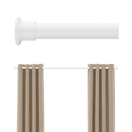 Tension Curtain Rod By EZFurni,123-160 Inches, Heavy Duty Tension Rod,Adjustable Curtain Rods No Drilling & Easy Assemble Extra Long Tension Rod, White