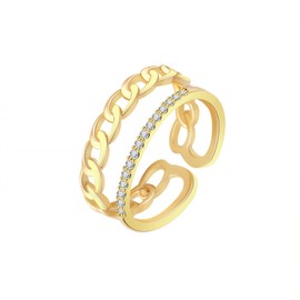 BZEBI 18K Plated Gold Stacking Chain Rings Adjustable Rings for Women - 5A Cubic Zirconia Open Link Rings for Women Girl - Simple Eternity Bands Minimalist Jewelry