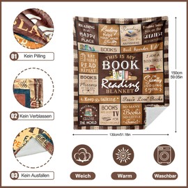 Gift for Women - 150 x 130 cm Cuddly Blanket Gift for Reading Lovers, Flannel Blanket, Funny Gifts for Book Lovers, Bookworms, Men, Girlfriend, Sister, Colleague, Wife, Mother