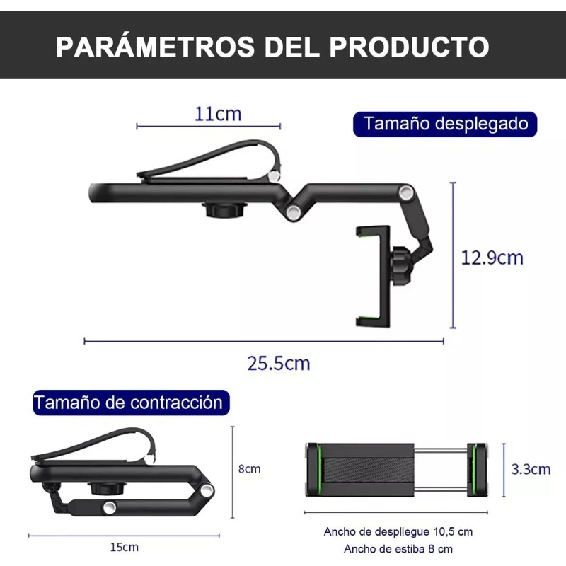Soporte Teléfono Porta Celular 360° Carro Brazo Ajustable Negro