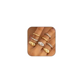 3/4/5/8 Pcs Chunky Gold Rings for Women,Trendy Exaggerated Geometric Finger Ring Adjustable Stackable Braded Waterdrop Ball Open Rings Set Fashion Minimalist Statement Rings Jewelry (Gold D)