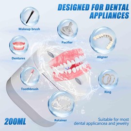 NanoGroom Ultrasonic Retainer Cleaner, 45kHz Denture Cleaner with 200ML Capacity, Ultrasonic Dental Cleaner for Aligner, Night Guard, Braces, Toothbrush, Jewelry and More