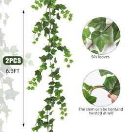 RECUTMS 2Pcs Fake Vines 74.8inch Artificial Ivy Garland Hanging Plants with Silk Leaves Greenery Decoration for Indoor Outdoor Wedding Home Kitchen Garden Office (Green)