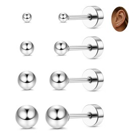 ZELORES 4 Pairs Titanium Stud Earrings FlatBack Ball Dot CZ Cartilage Earrings Set Stainless Steel Small Flat back Stud Earrings for Women Men 2mm 3mm 4mm 5mm 20G (Ball Stud)