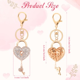 2 PCS Rhinestone Heart Keychain Glitter Crystal Heart Lock Key Ring Bling Love Purse Pendant Charm Valentine's Day Gift