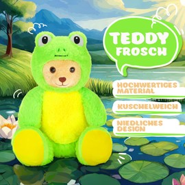 BRUBIES Teddy Frog - 25 cm Teddy Bear in Frog Costume with Hood - Plush Toy for Cuddly Adventures - Cuddly Toy Gift for Children