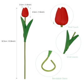 VaryFloral 10Pcs Red Fake Tulips Realistic Artificial Flowers for Home Decor PU Faux Tulips Red Fake Flowers with Stem Real Touch Spring Bouquet for Wedding Party Decoration