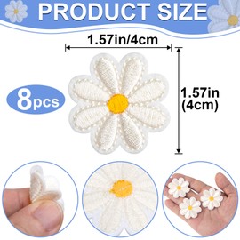 PAGOW 8 Pcs Flower Iron on Patches, Cute Daisy Flower Applique Patch, Sew On Embroidered Applique Sewing Patches for Bags, Jackets, Jeans, Clothes, 1.57x1.57inch (W*H), Creamy White