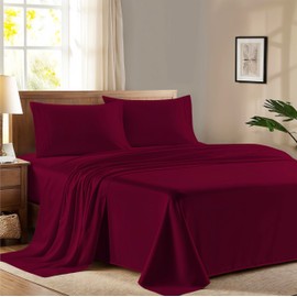 Ashton Sheets 100% Egyptian Cotton Queen Size Sheet Set - 600 Thread Count Egyptian Cotton Sheets Set for Queen Size Bed (4 Pc, Burgundy), Soft, Cooling, Luxury Hotel 16" Deep Pocket Sateen Bedsheet