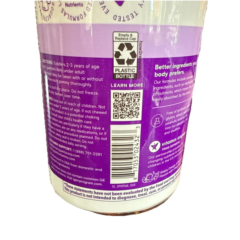 SmartyPants Toddler Plus, Multi & Omegas, Grape, Orange, & Strawberry