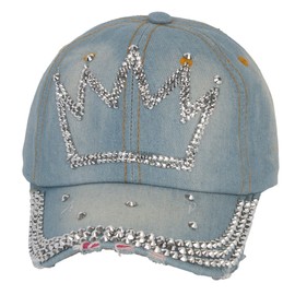 TOP HEADWEAR Women's Rhinestone Crown Distressed Denim Fashion Baseball Cap