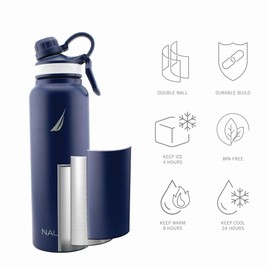 Nautica Double Wall Stainless Steel Tumbler With Screw-On Cap, 40 oz Cold And Hot Drink (Navy)
