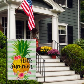 Hello Summer Pineapple Garden Flag, 12x18 Inch Flower Decorated Garden Flag - Perfect for Your Outdoor Hanging Decorations