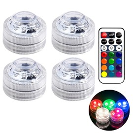 Doukesh Mini Underwater LED Light with Remote Control, Underwater Light, LED Pool Lighting, RGB Multi Coloured LED Pond Lighting, Waterproof Colour Changing Pool Light, 4 Pieces