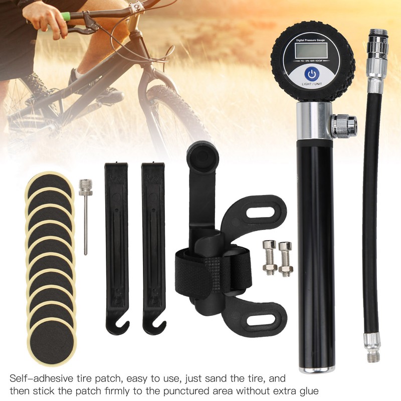 Bicycle Digital Display Air Pump with Needles Hose Kit Bike