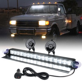 Xprite Windshield Dash Strobe Light Bar w/Suction Cups, Super Bright White LED Visor Rear Deck Window Hazard Warning Flashing Lights for Emergency Law Enforcement POV Vehicles Trucks