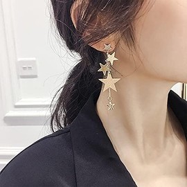 18k Gold Star Long Tassel Dangle Earrings for Women Shooting Star Earrings Meteor Lucky Star Pearl Drop Earrings Jewelry (Gold)