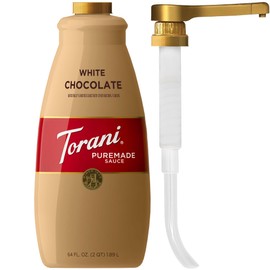 Torani Puremade White Chocolate Sauce for Coffeehouse Drinks and Desserts, Large 4lb Bottle, Pump Included, 64 Fl Oz
