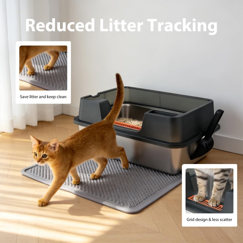 PAWISE Stainless Steel Cat Litter Box System Set, 23.6"x15.7"x8.7" Large