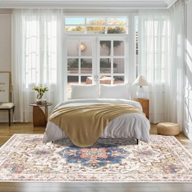 CWK Boho Washable 8x10 Area Rugs,Non-Slip Floor Carpet,Non-Shedding Floor Mat,Low Pile Doormat Soft Vintage Rug for Living Room Bedroom Dinning Room Laundry Home Office,Golden Orange