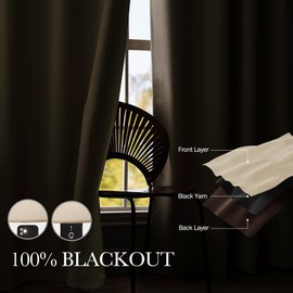 Beauoop 100% Blackout Curtains 96 Inch Long 2 Panels for Bedroom Living Room Beige Solid Room Darkening Thermal Insulated Soundproof Energy Saving Grommet Top Window Treatment Drapes,52x96, 2 Set