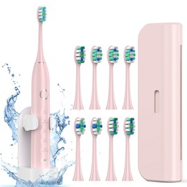 Fronix Electric Toothbrush for Adults with 8 Brush Heads, Sonic Toothbrush Rechargeable with a Holder & Travel Case, 2.5 Hours Charge for 120 Days Use