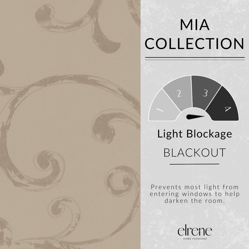 Elrene Home Fashions Mia Jacquard Scroll Blackout Window Curtain, 52"