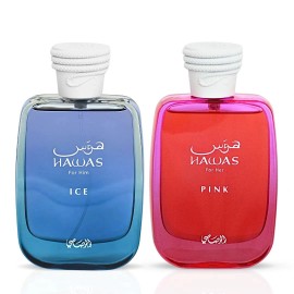 Rasasi Hawas Ice For Him & Hawas Pink For Her EDP Sprays 100ml by Rasasi (Bundle)