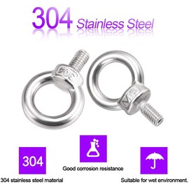 JatilEr Pack of 5 M6 x 11 Eye Bolts, Stainless Steel, 304 Stainless Steel Eye Bolt, Rustproof Eye Bolt, Hardware Eye Bolts, Ring Round Ring Bolts, Metric Eye Bolt for Roll of Attachment and Hanging