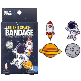 BioSwiss Bandages, Outer Space Shaped Self Adhesive Bandage, Latex Free Sterile Wound Care, Fun First Aid Kit Supplies for Kids and Adults, 24 Count